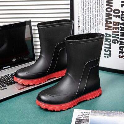 Men mid-calf waterproof anti-slip cotton-lined work rain boots