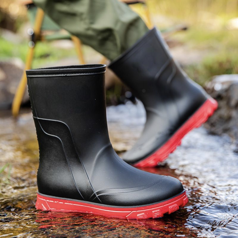 Men Winter Waterproof Mid-Calf Work Rain Boots (5) Men mid-calf waterproof anti-slip cotton-lined work rain boots