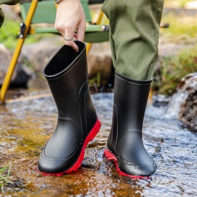 Men mid-calf waterproof anti-slip cotton-lined work rain boots