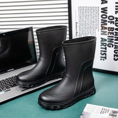 Men mid-calf waterproof anti-slip cotton-lined work rain boots