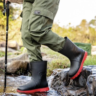 Men mid-calf waterproof anti-slip cotton-lined work rain boots