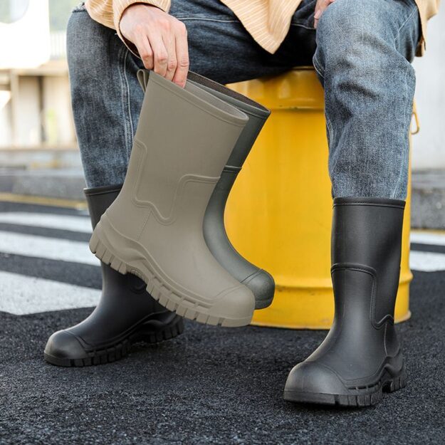 Men waterproof mid-calf non-slip durable rain boots