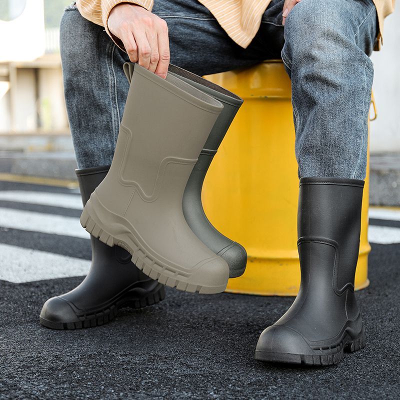 Men waterproof mid-calf non-slip durable rain boots