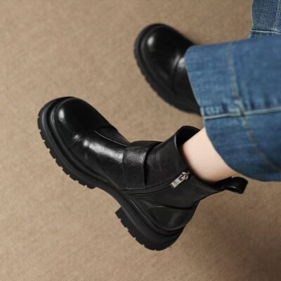 Autumn winter British style back zipper women Martin leather boots
