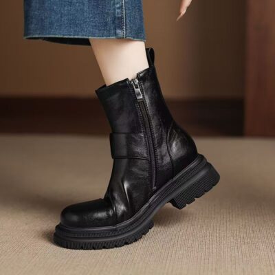 Autumn winter British style back zipper women Martin leather boots