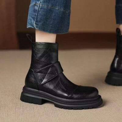 Autumn winter British style back zipper women Martin leather boots