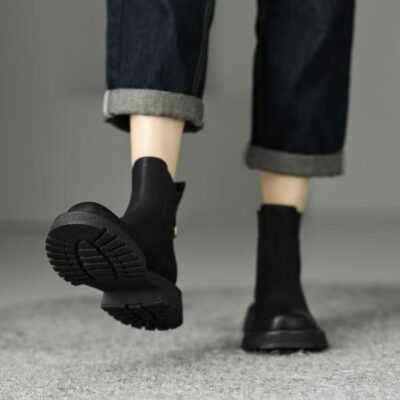 British style thick sole block heel women leather ankle boots