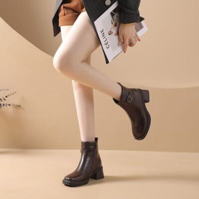 British style versatile soft sole cow leather women boots
