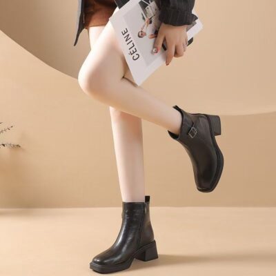 British style versatile soft sole cow leather women boots