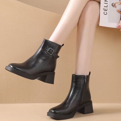 British style versatile soft sole cow leather women boots