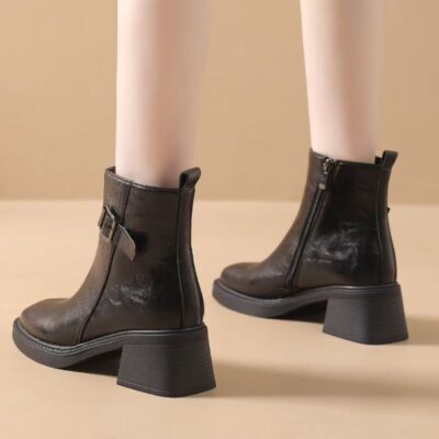 British style versatile soft sole cow leather women boots