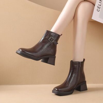 British style versatile soft sole cow leather women boots