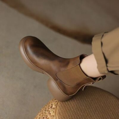 Autumn winter British vintage thick sole chunky heel women leather boots
