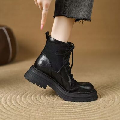 Autumn winter women British vintage lace-up Martin leather boots