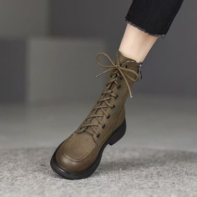 Spring autumn British vintage lace-up women Martin leather boots