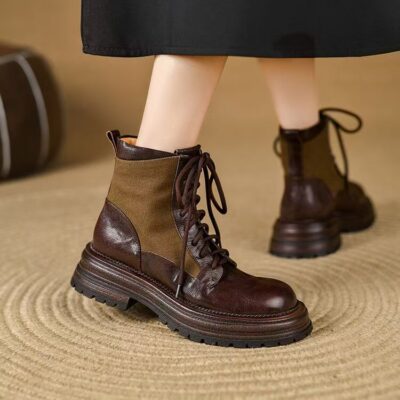 Autumn winter women British vintage lace-up Martin leather boots