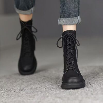 Spring autumn British vintage lace-up women Martin leather boots