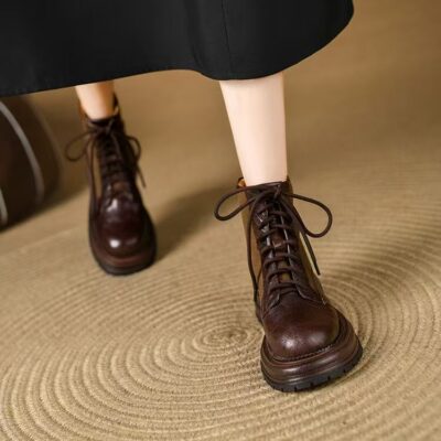 Autumn winter women British vintage lace-up Martin leather boots