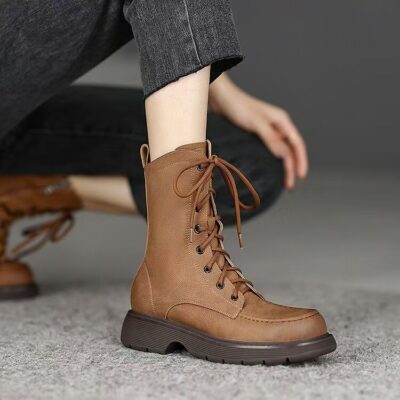 Spring autumn British vintage lace-up women Martin leather boots
