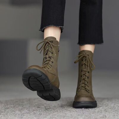 Spring autumn British vintage lace-up women Martin leather boots
