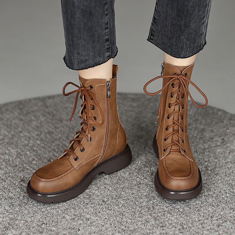 Spring autumn British vintage lace-up women Martin leather boots