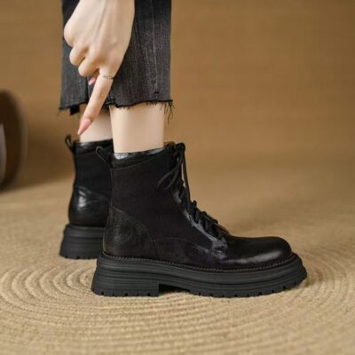 Autumn winter women British vintage lace-up Martin leather boots