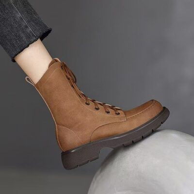 Spring autumn British vintage lace-up women Martin leather boots