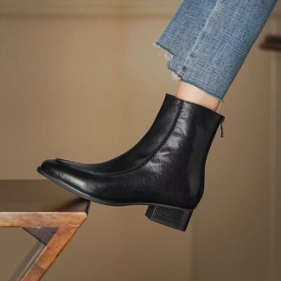 Autumn winter women cow leather ankle boots soft sole back zipper