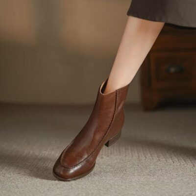 Autumn winter women cow leather ankle boots soft sole back zipper