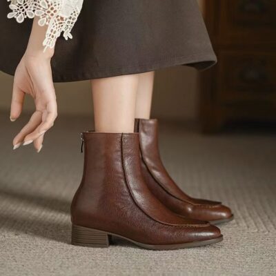 Autumn winter women cow leather ankle boots soft sole back zipper