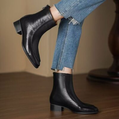 Autumn winter women cow leather ankle boots soft sole back zipper