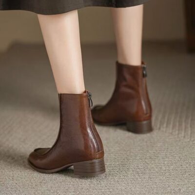 Autumn winter women cow leather ankle boots soft sole back zipper