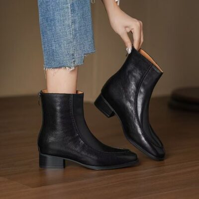 Autumn winter women cow leather ankle boots soft sole back zipper