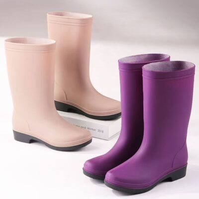 Adult women mid-calf fleece-lined anti-slip rain boots
