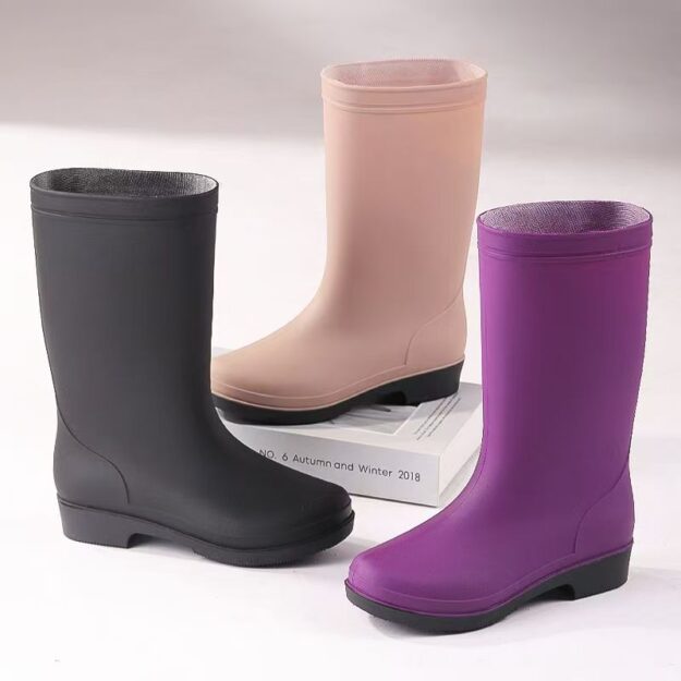 Adult women mid-calf fleece-lined anti-slip rain boots
