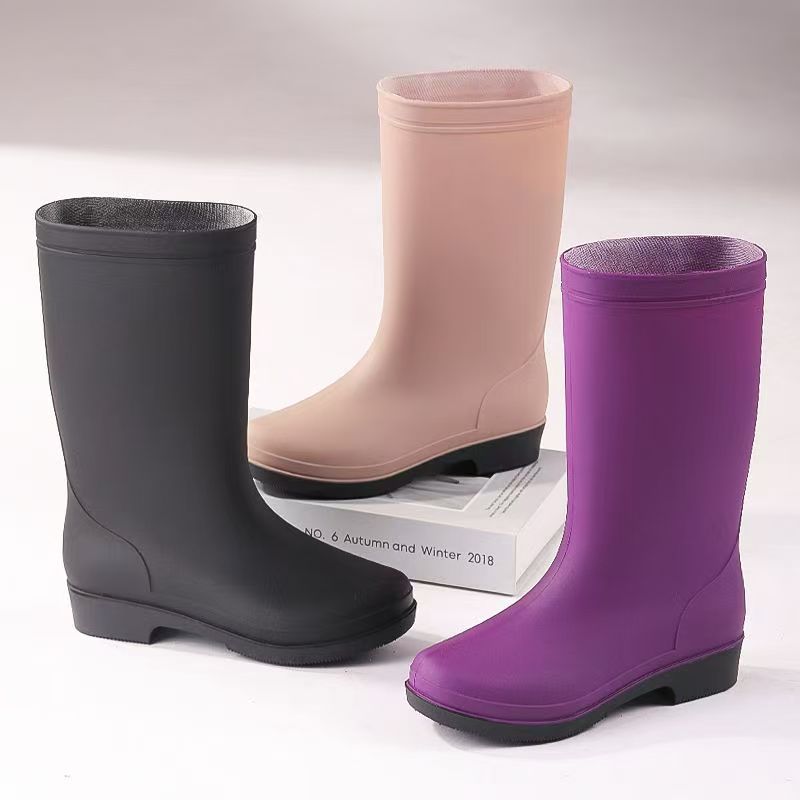 Adult women mid-calf fleece-lined anti-slip rain boots