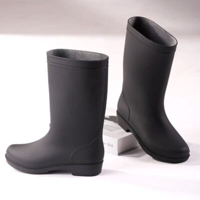 Adult women mid-calf fleece-lined anti-slip rain boots