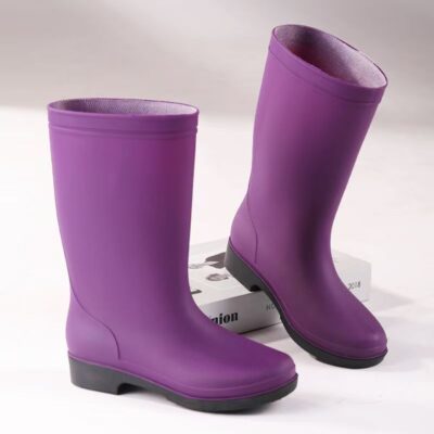 Adult women mid-calf fleece-lined anti-slip rain boots