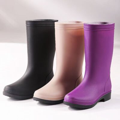 Adult women mid-calf fleece-lined anti-slip rain boots