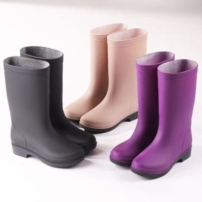 Adult women mid-calf fleece-lined anti-slip rain boots
