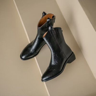 French style vintage square toe soft sole women leather ankle boots