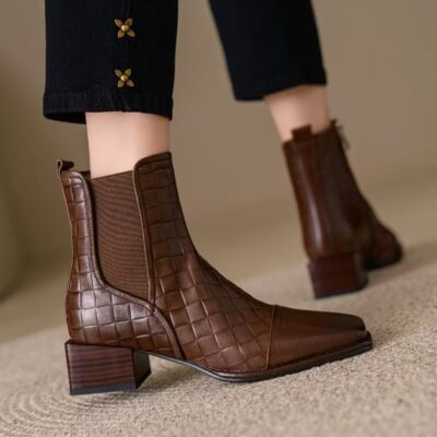 French style vintage square toe soft sole women leather ankle boots
