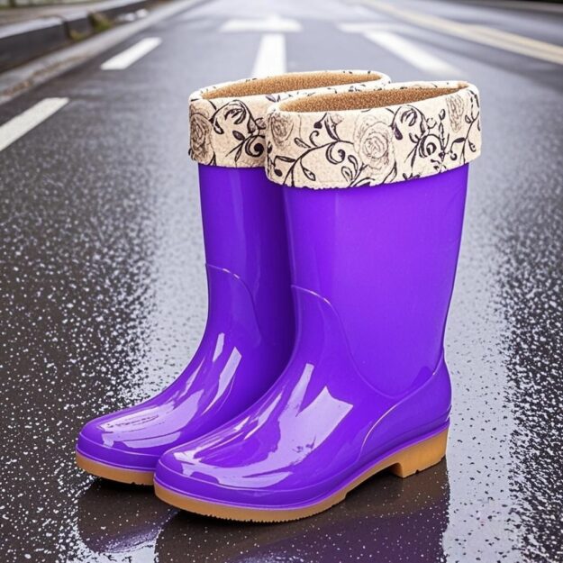 Women mid-calf gum sole fleece-lined waterproof rain boots
