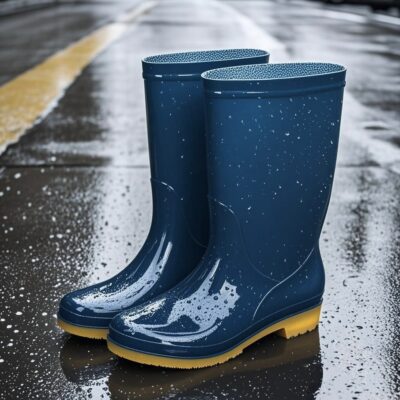 Women mid-calf gum sole fleece-lined waterproof rain boots