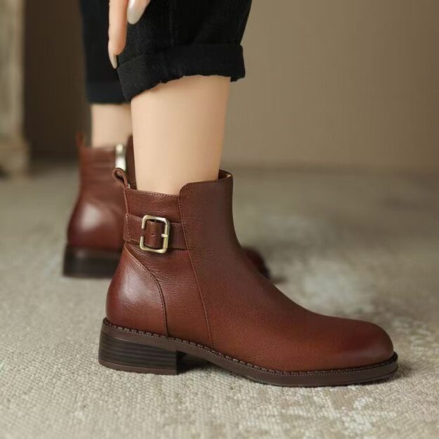 Spring autumn lightweight soft sole chunky heel women leather boots