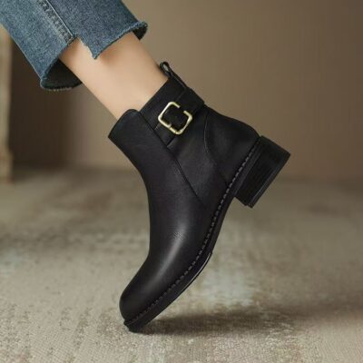 Spring autumn lightweight soft sole chunky heel women leather boots