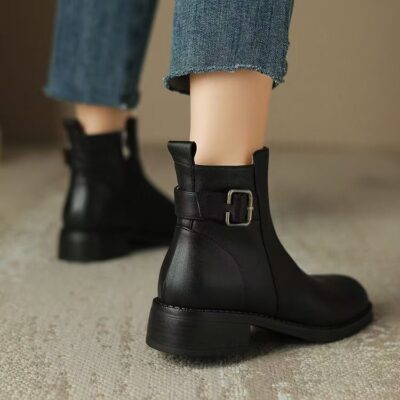 Spring autumn lightweight soft sole chunky heel women leather boots