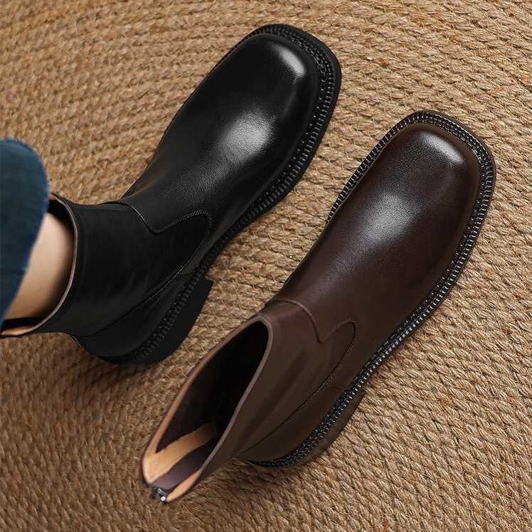 Women Soft Sole Block Heel Leather Ankle Boots (3) Autumn winter soft sole block heel cow leather women ankle boots