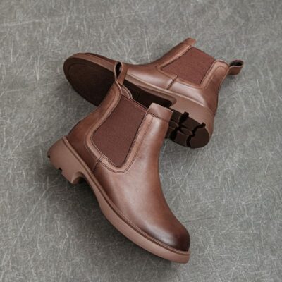 Spring thick sole short ankle cow leather women boots