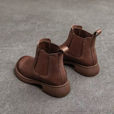 Spring thick sole short ankle cow leather women boots